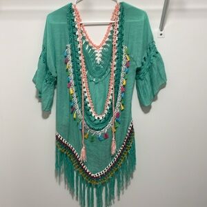 Teal Fringe Boho Tunic